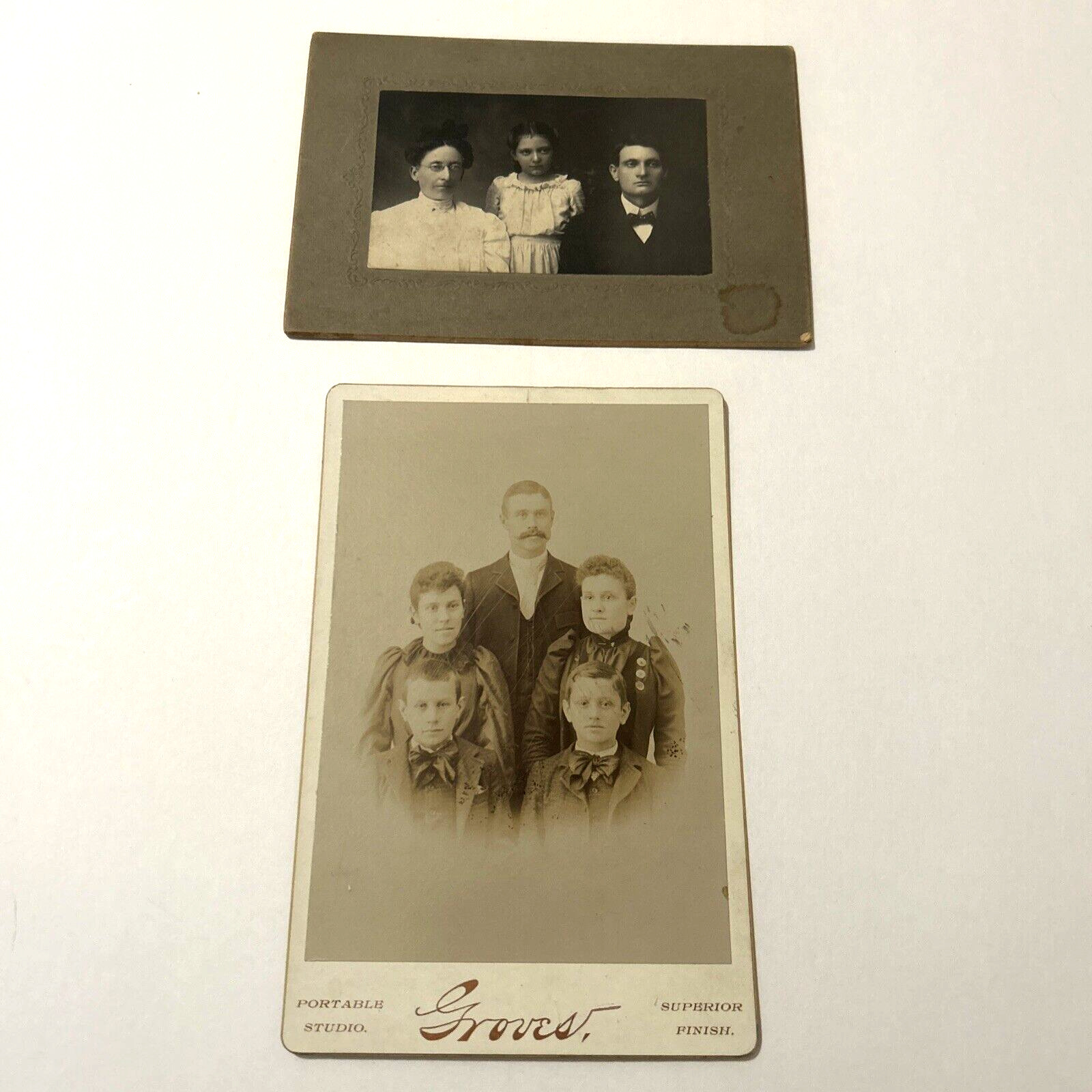Antique Photos Cabinet Card Photographs Family 4 x 6 Lot of 2