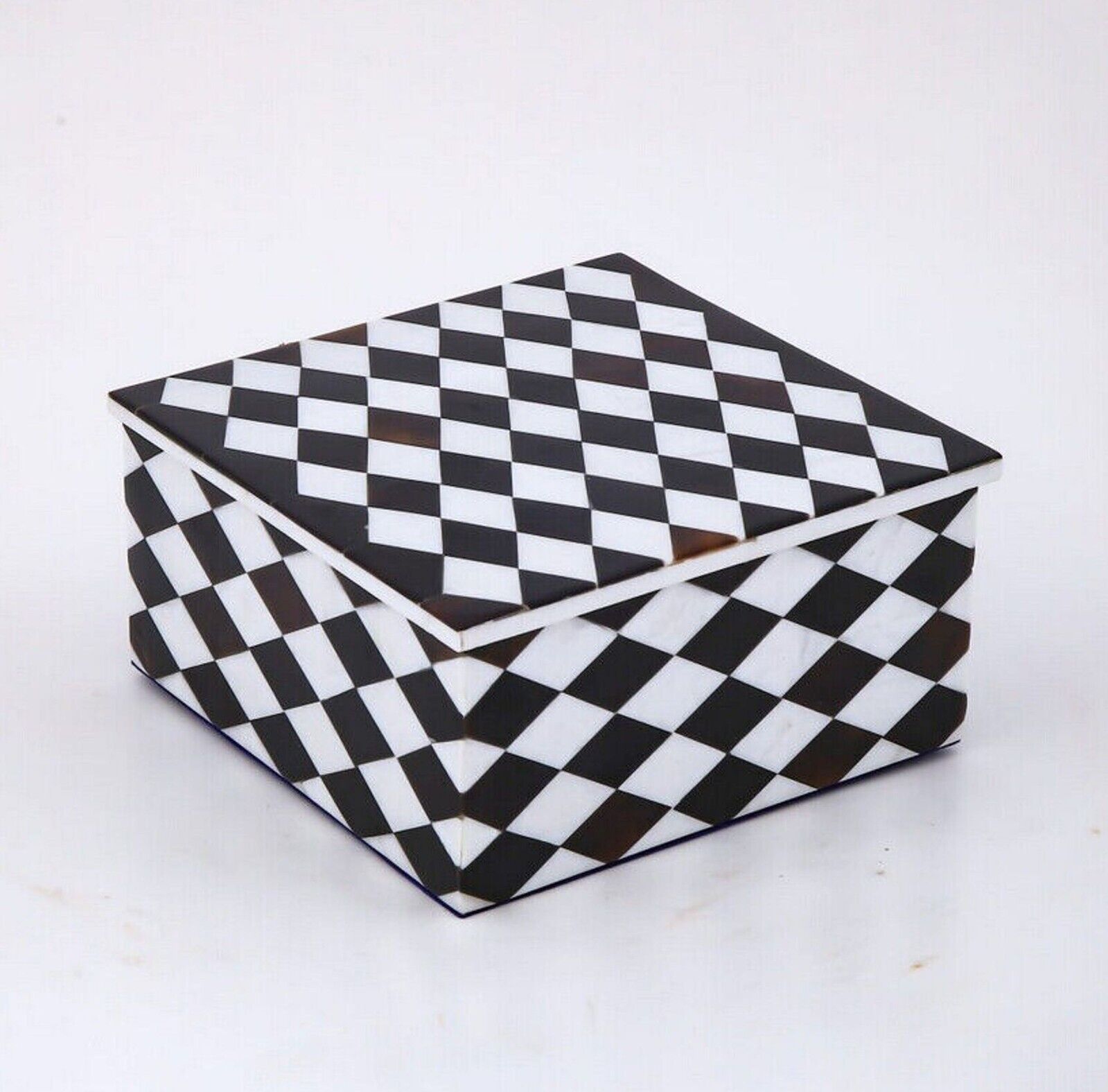 Black and White Square Shape Marble Jewelry Box Handmade Giftable Box for Wife