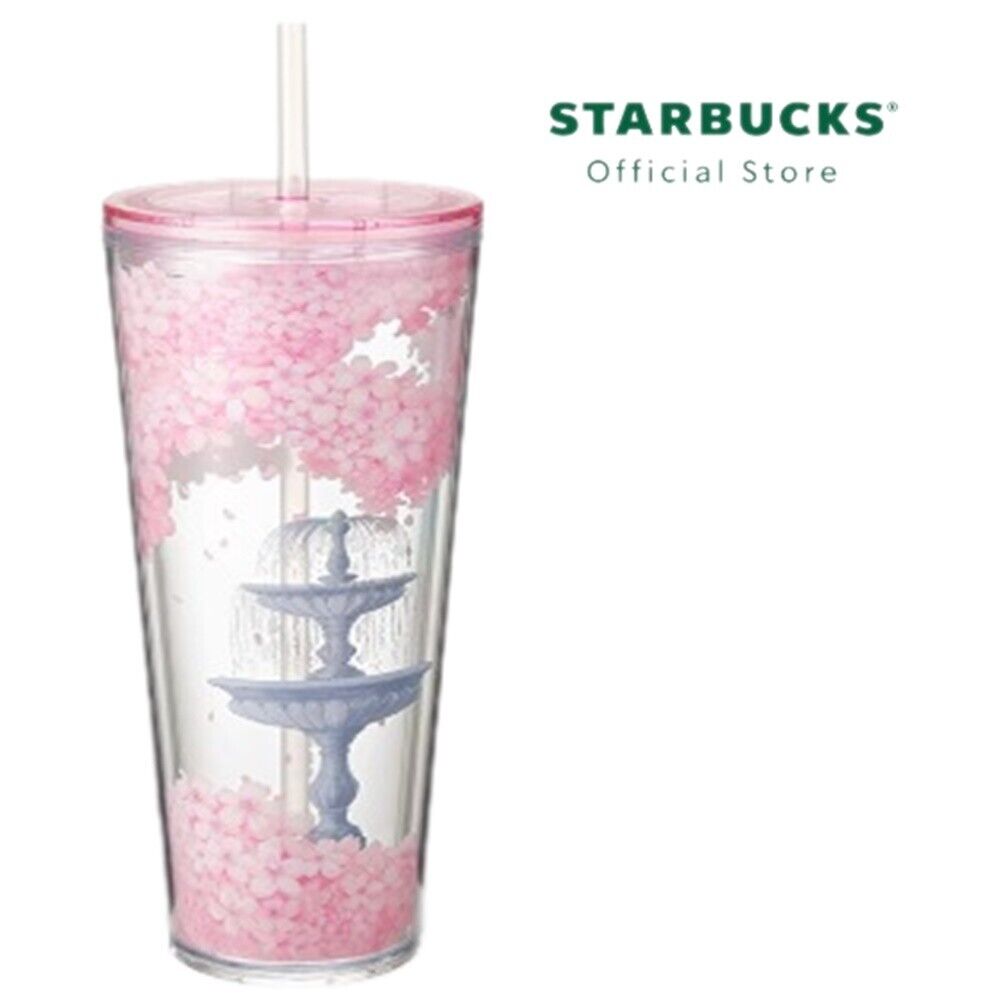 Starbucks Tumbler Cold Cup Gift Cute Cherry Blossom Secret Garden Fountain 24 oz