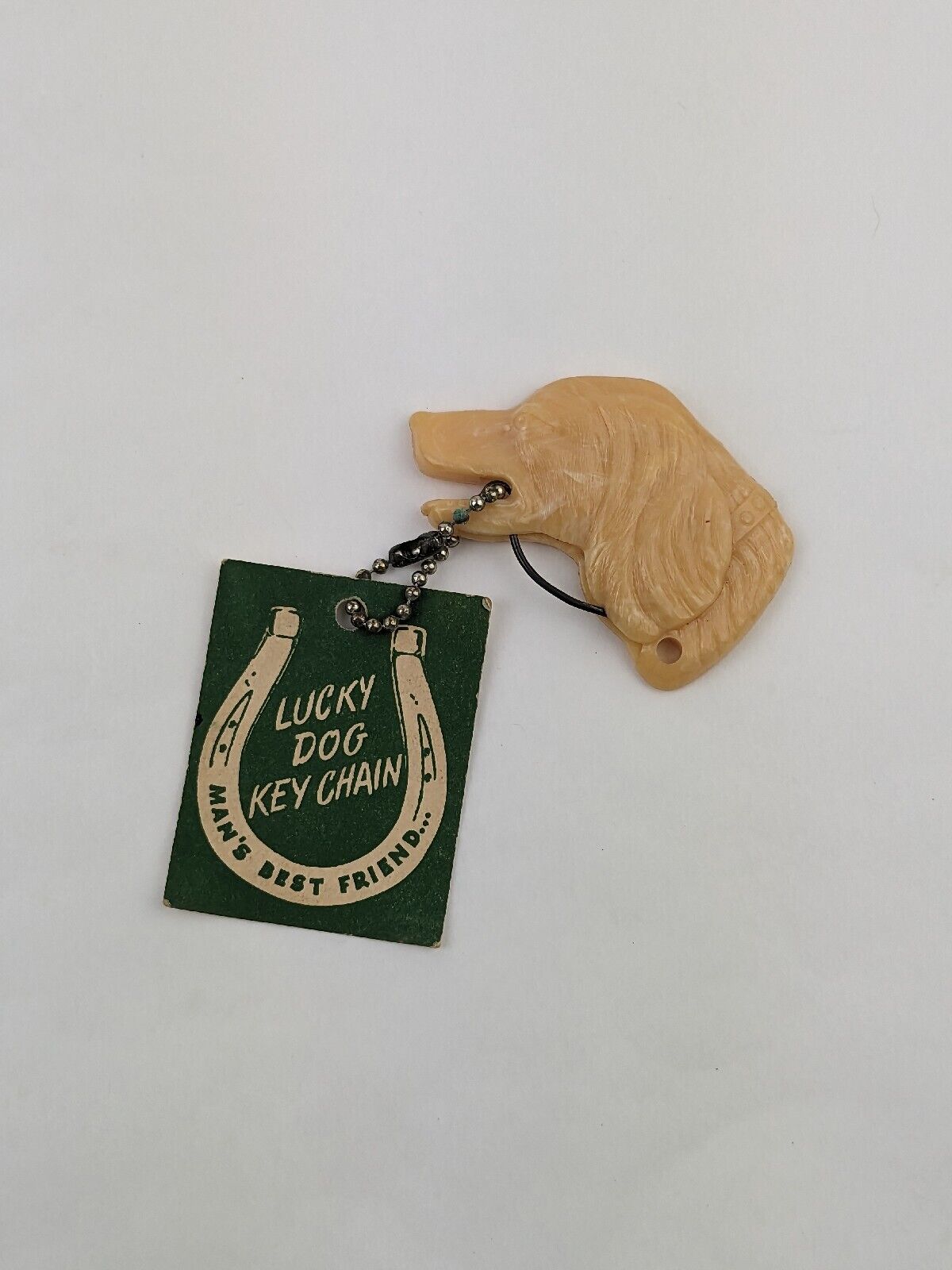 Rare Vtg 50's 60's Plastic Lucky Dog Good Luck Charm Keychain Toy Promo NOS