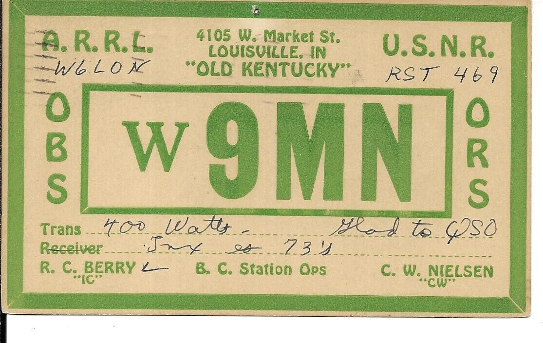 QSL  1936  Louisville Kentucky   radio card