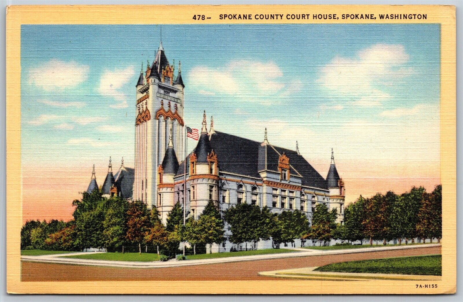 Vtg Washington WA Spokane County Court House 1930s View Linen Old Postcard