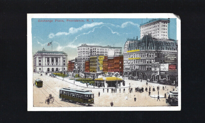 c.1900s Exchange Place Providence Rhode Island RI Street View Car Postcard