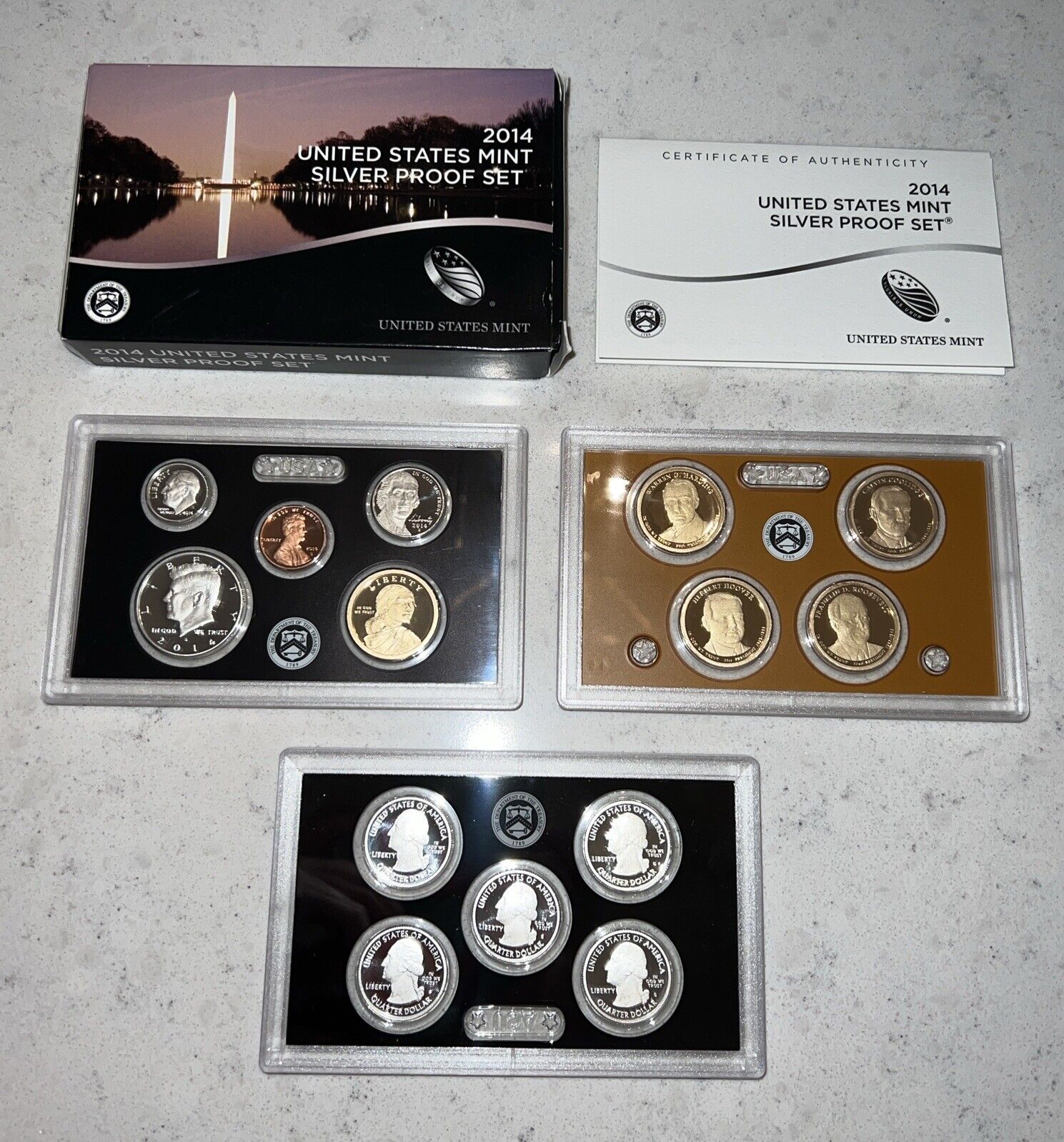 2014 United States Mint Silver Proof Set - With Box And COA 