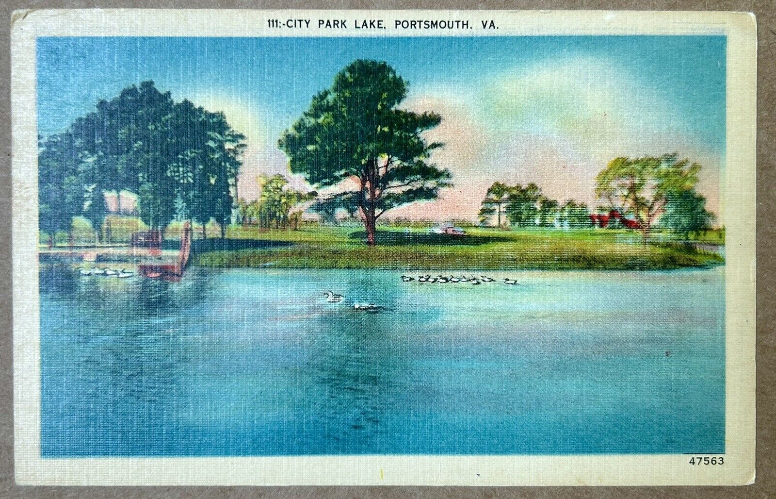 CITY PARK LAKE, PORTSMOUTH Virginia. VA 1950 Vintage Postcard