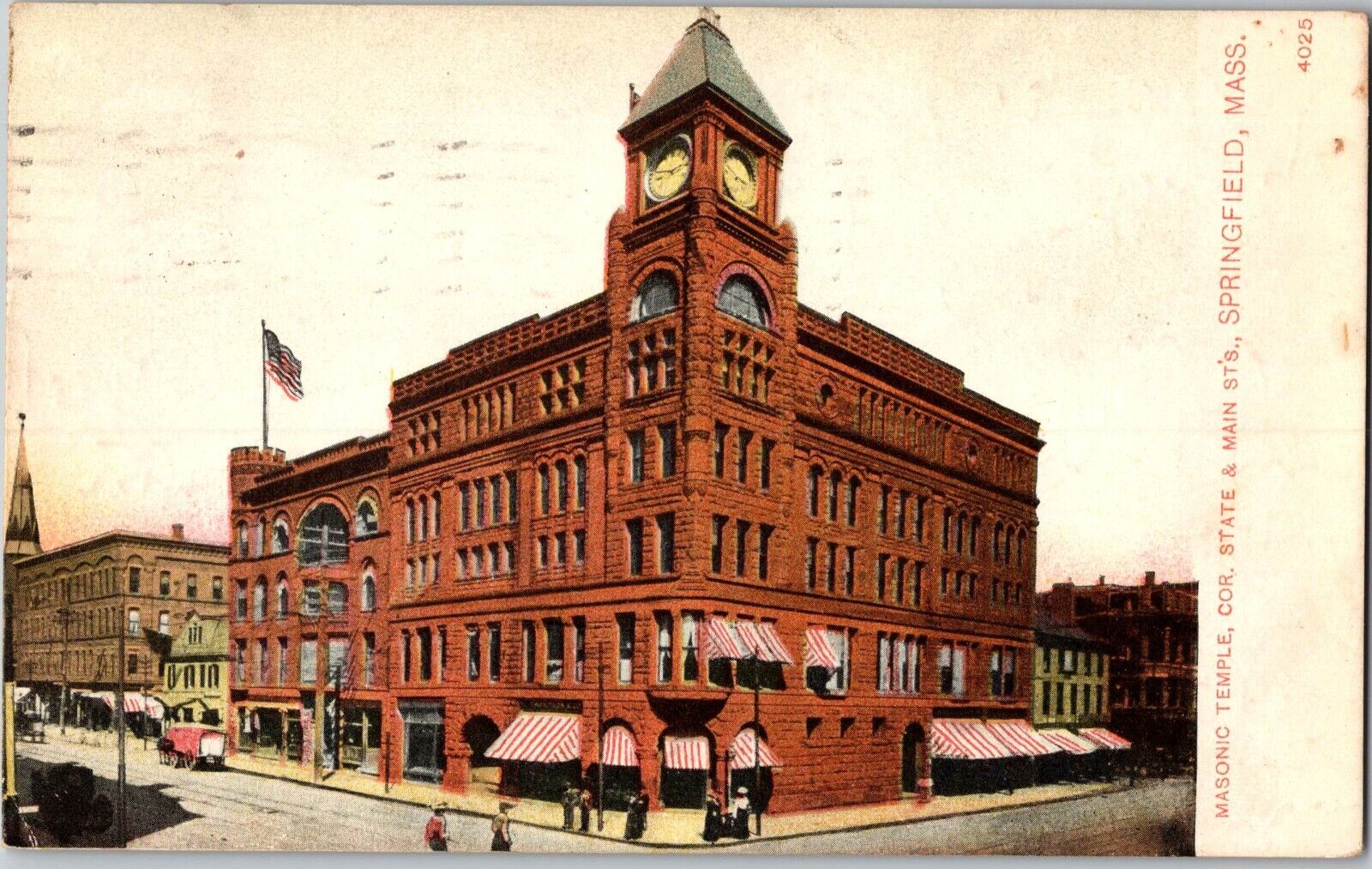 1911 Springfield Massachusetts Masonic Temple Building Vintage Postcard Masons