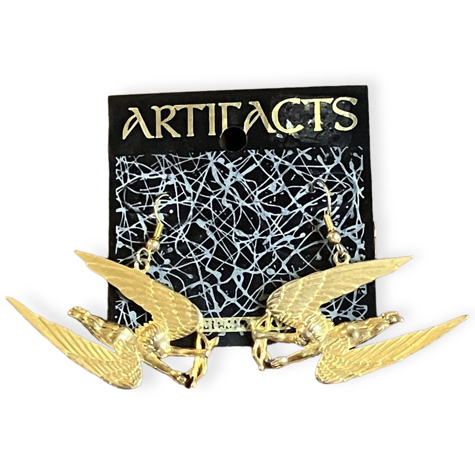 J.J. 1986 Signed Vintage Gold Tone Angel Wing Flight Pierced Earrings Artifacts