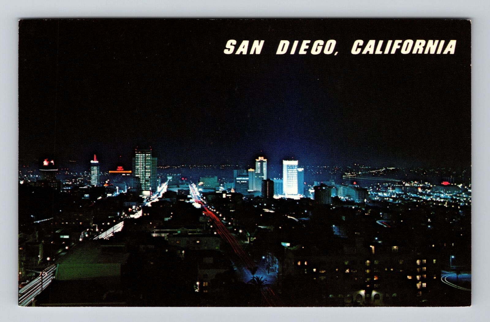 San Diego CA-California, Panoramic View at Night, Antique Vintage Postcard