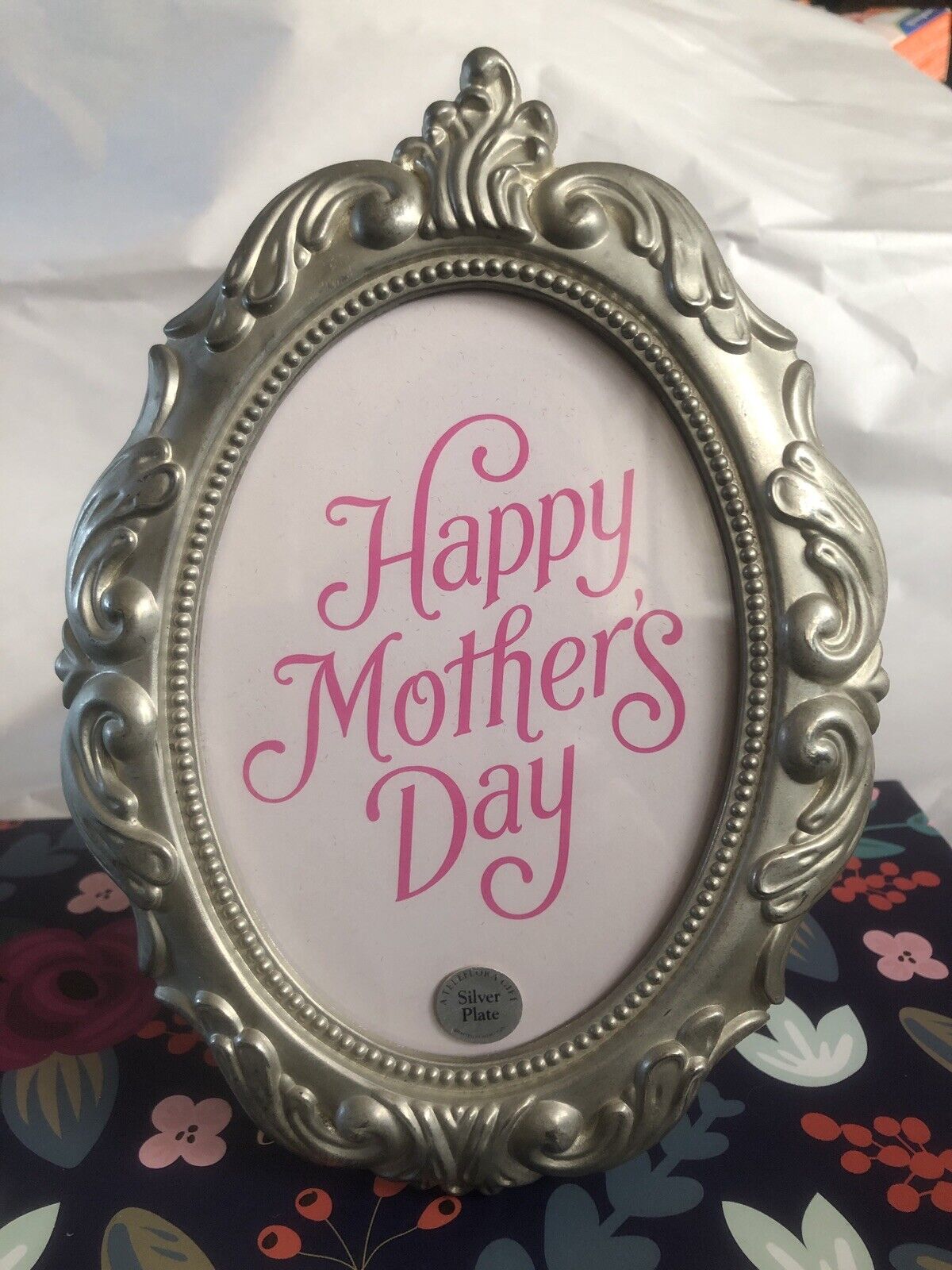 Vintage Mother\'s Day Silver Plated Self Standing Oval Photo Picture Frame