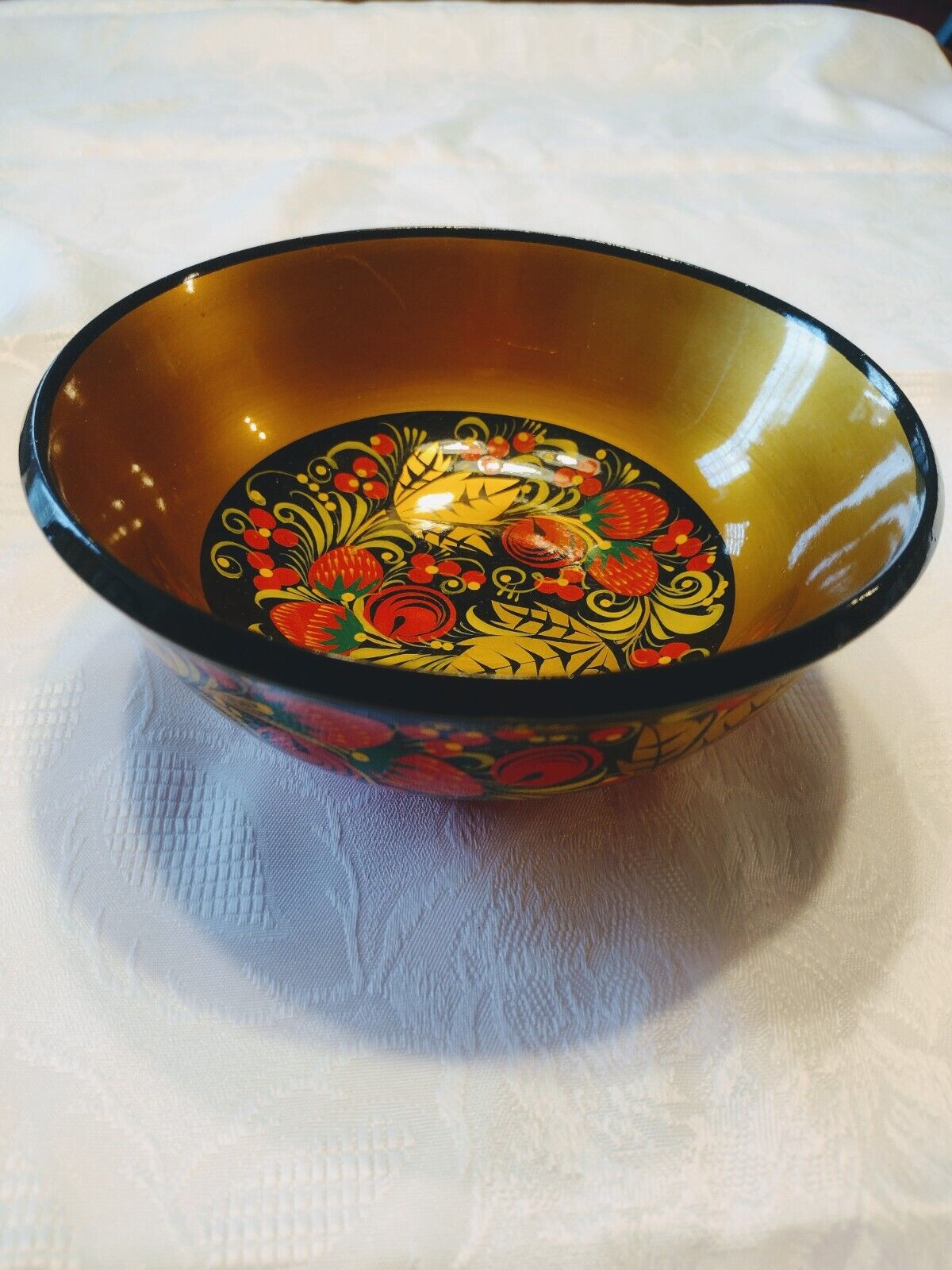 Original Khokhloma Berry Hohloma USSR Traditional Small Wooden Bowl