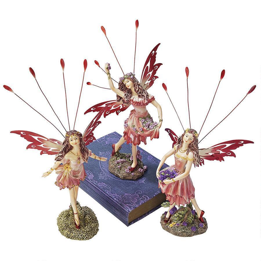 Set of 3: Victorian Style Metal Winged Dancing Enchanted Pixie Fairy Statues