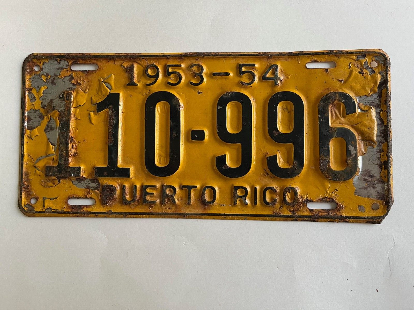 1953 1954 Puerto Rico License Plate Passenger Vehicle All Original, Flaky Paint
