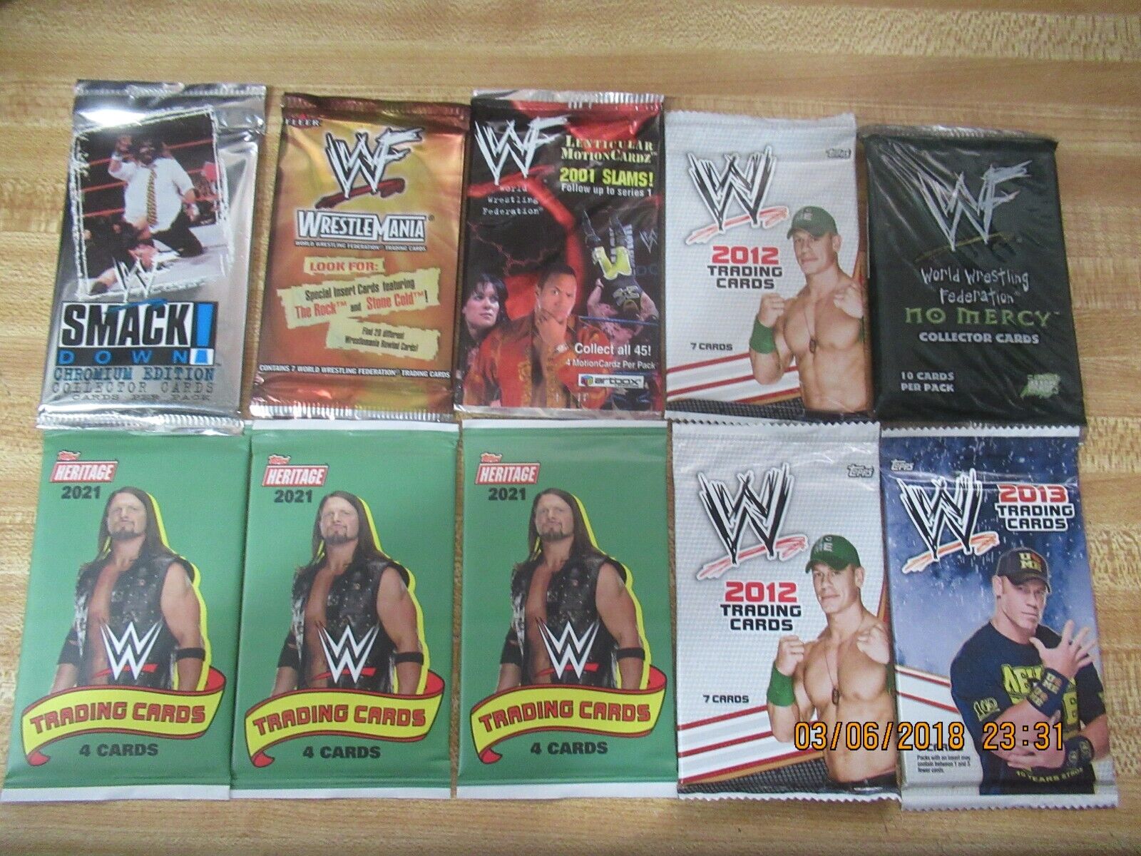10 wwf mixed packs of cards topps/ fleer/ comic images all sealed