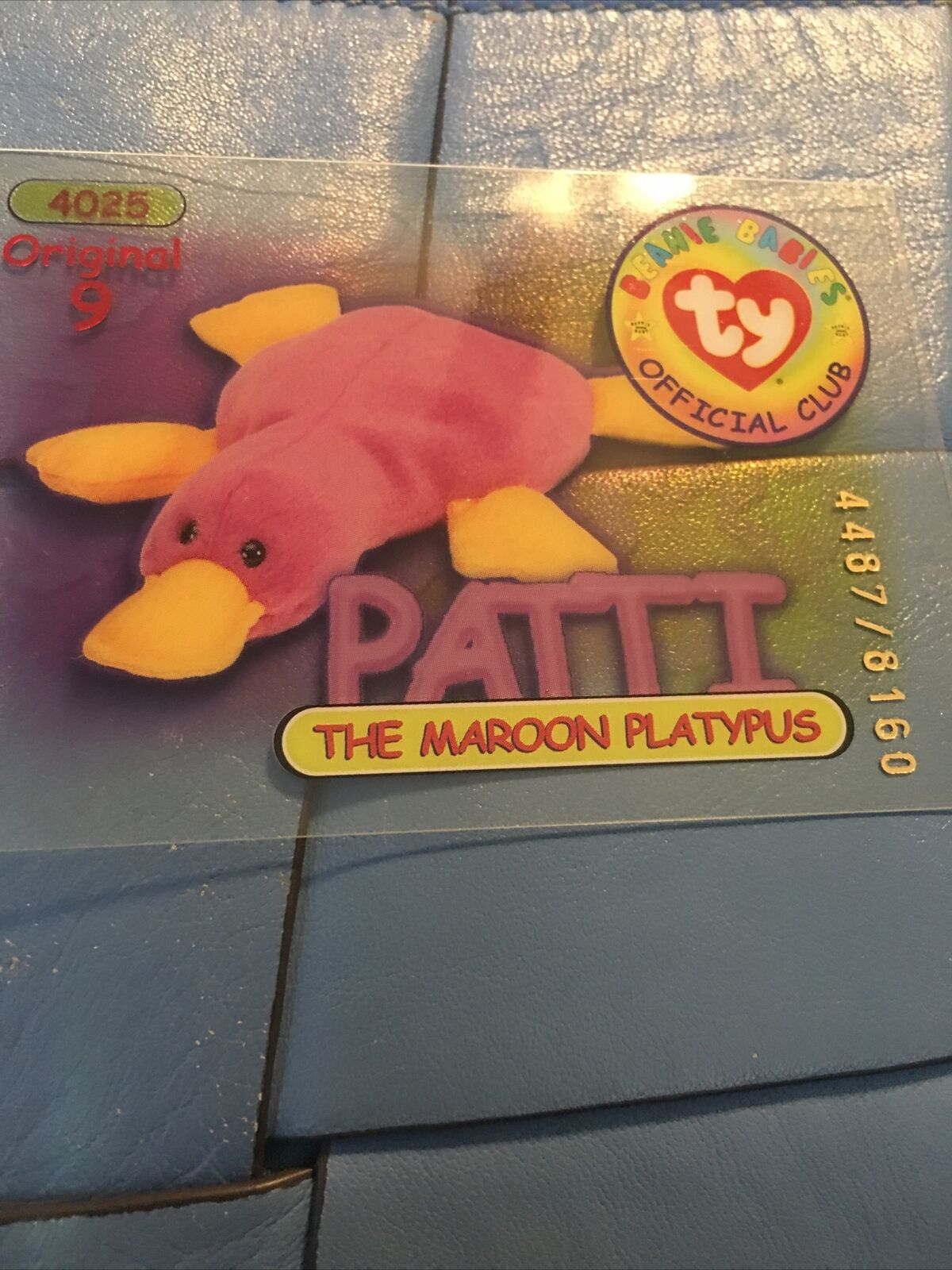 TY Beanie Babies BBOC Card - Series 1 Original 9  - PATTI Maroon Platypus