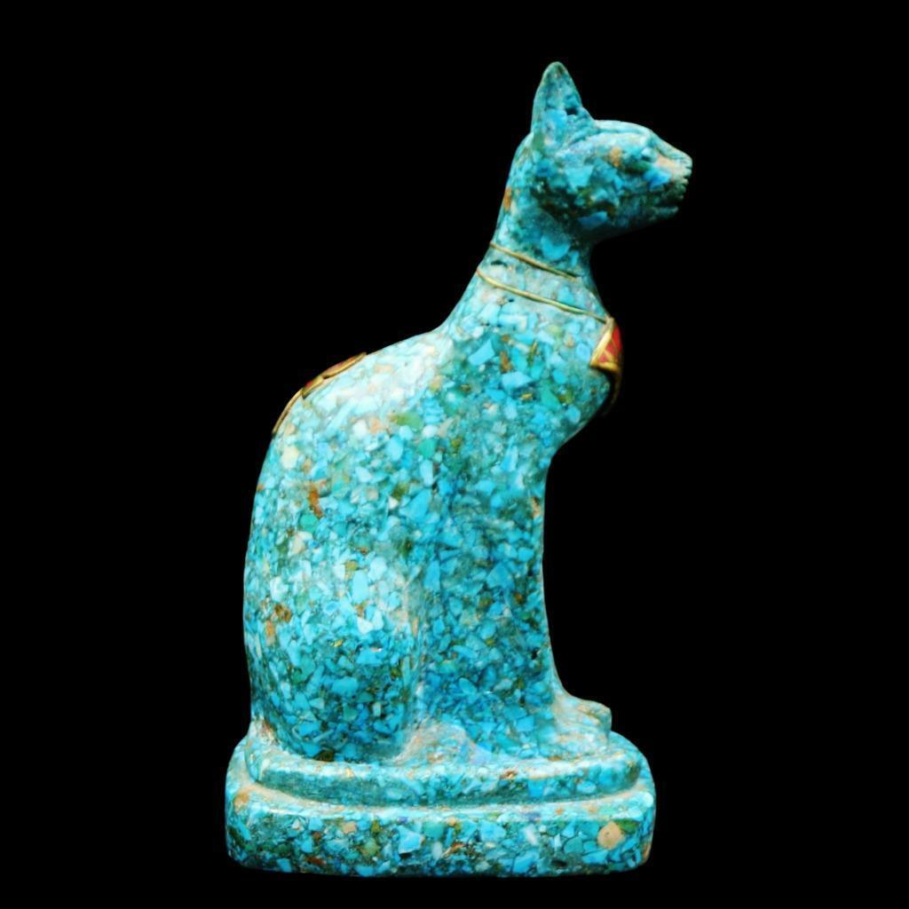 Amazing Antique Egyptian Natural Genuine Turquoise Cat GOD BASTET Statue_X-LARGE