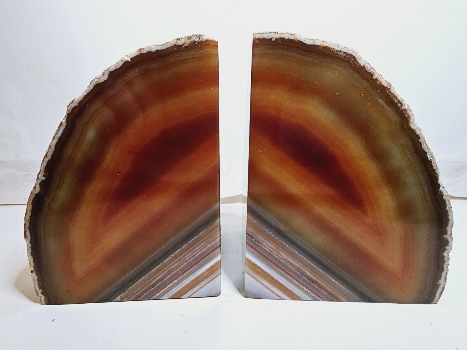 BEAUTIFUL BRAZILIAN AGATE BOOKENDS CRYSTAL GEODE DISPLAY RED AGATE LAYERS