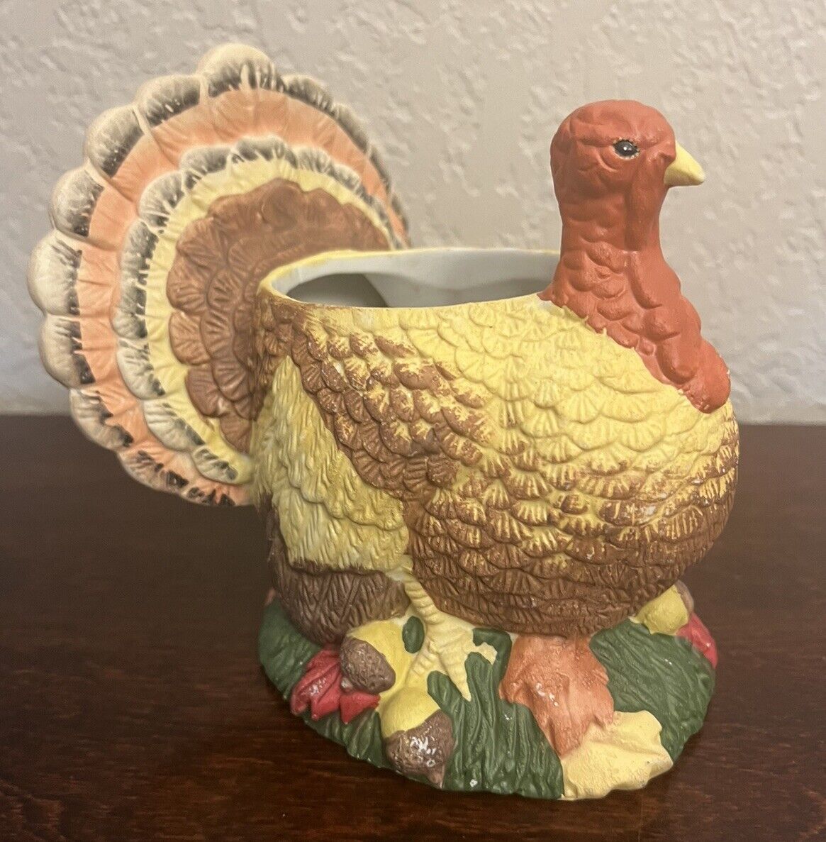 Vintage New Holland Floral Ceramic Turkey Planter Pot Thanksgiving Fall