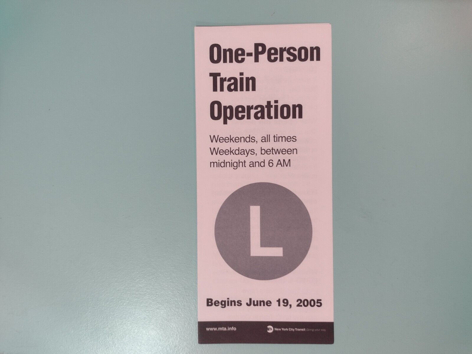 New York City Subway Brochure: L Train Start Of OPTO Service 2005 