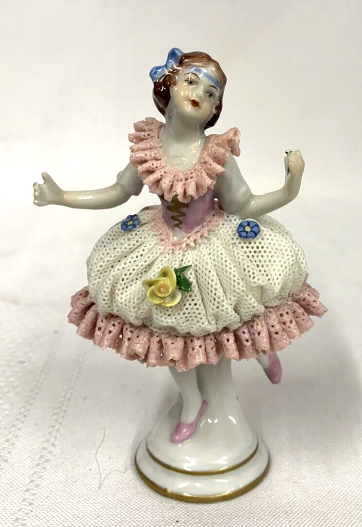 Vintage Volkstedt Dresden Germany Porcelain Lace Ballerina Figurine