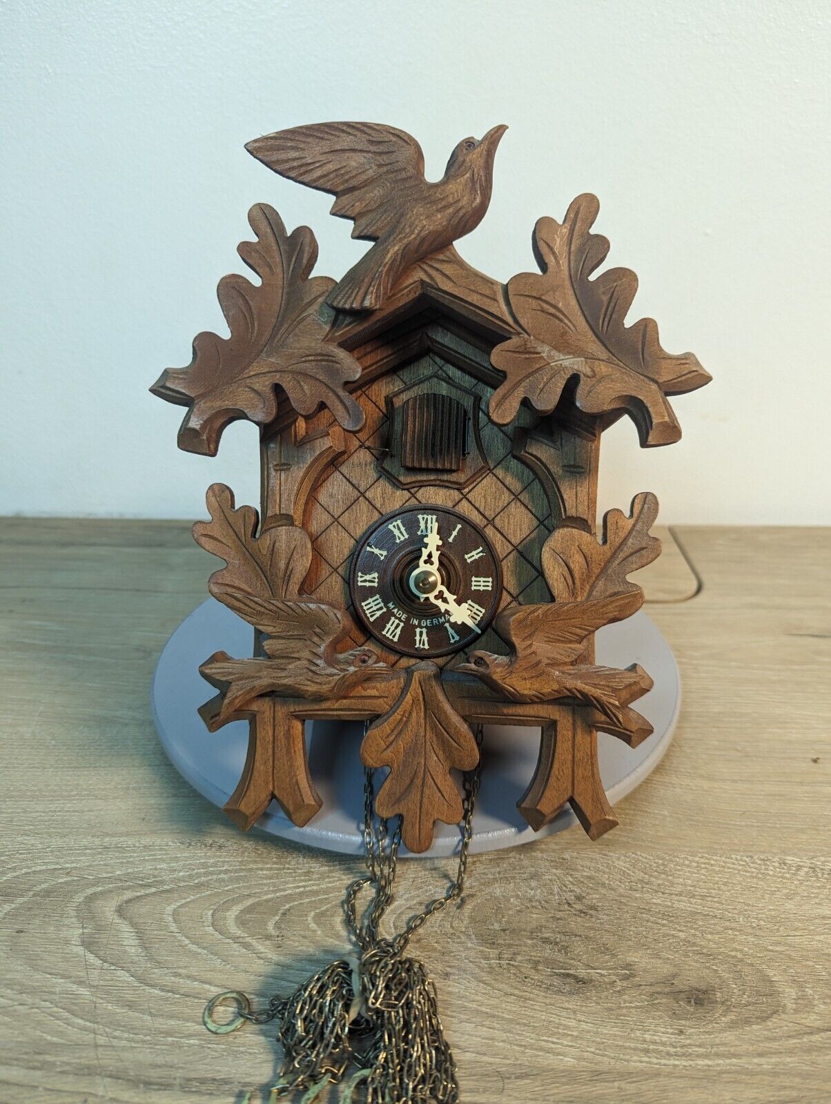 Vintage 1950's German Black Forest Leafs 3 Birds Traditional Cuckoo Clock Untest