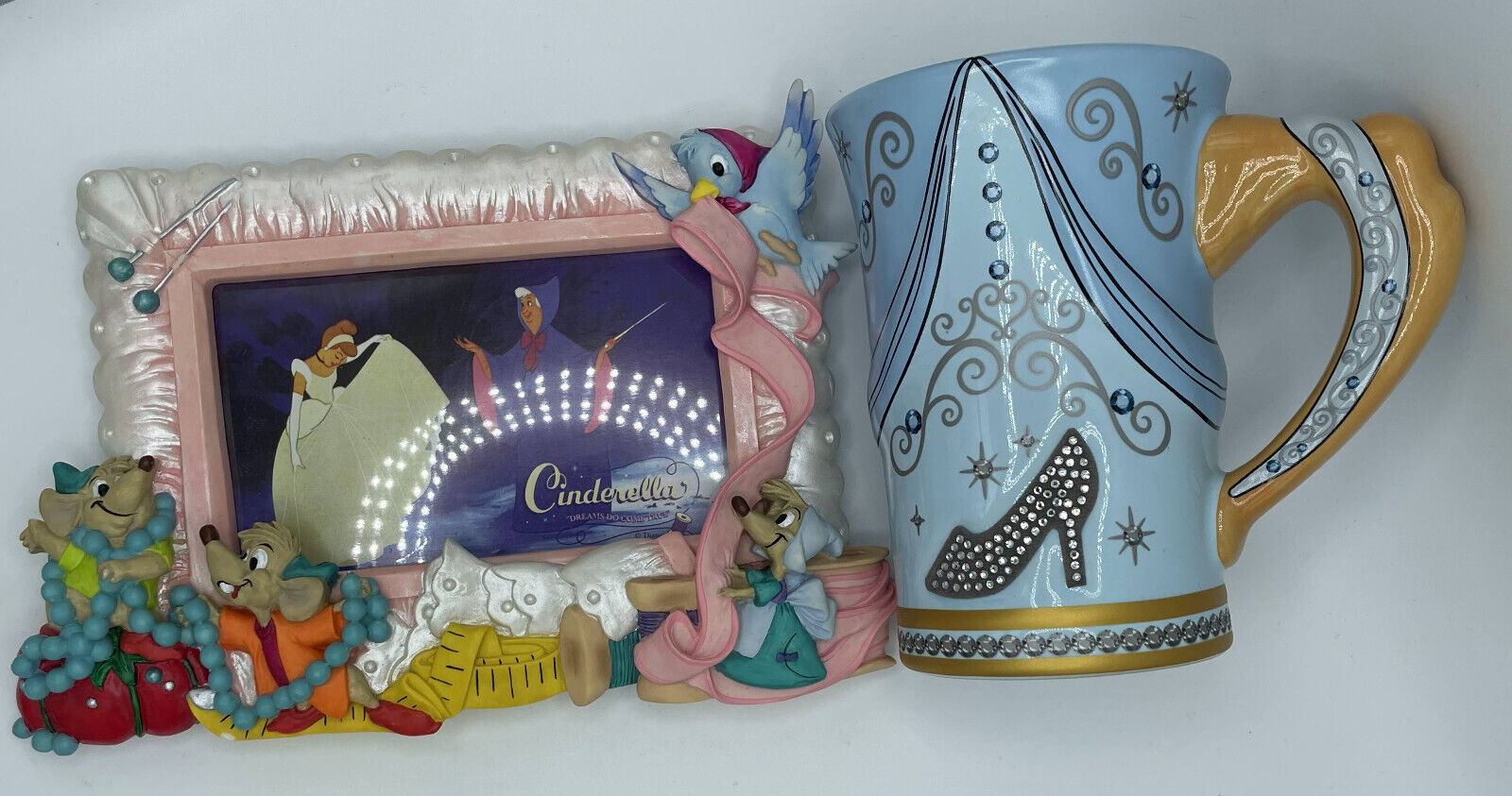 Rare Vintage Disney Cinderella Picture Frame and new Cinderella mug