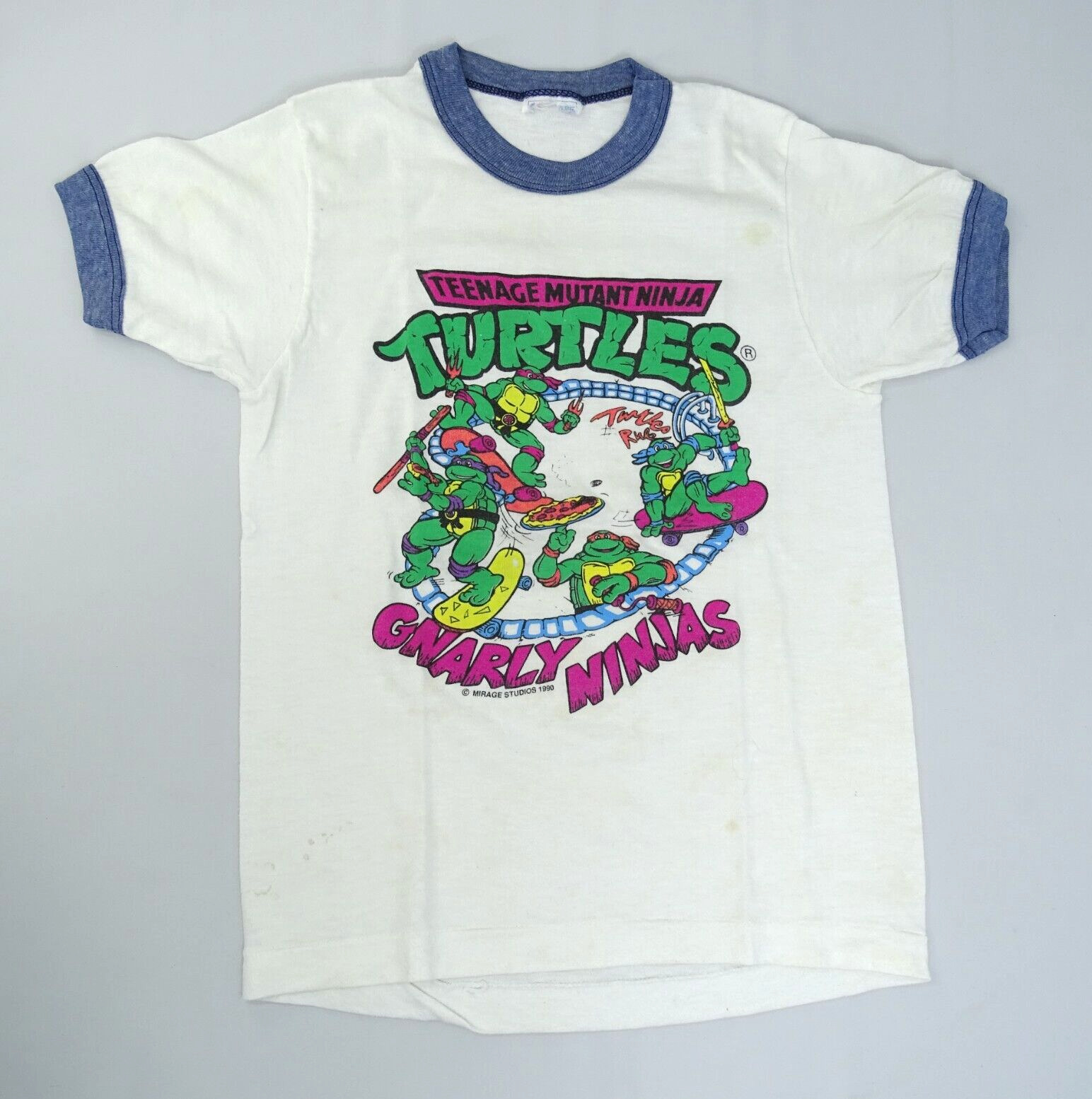 Vintage Teenage Mutant Ninja Turtles T Shirt 1990 Toddler Ringer Gnarly