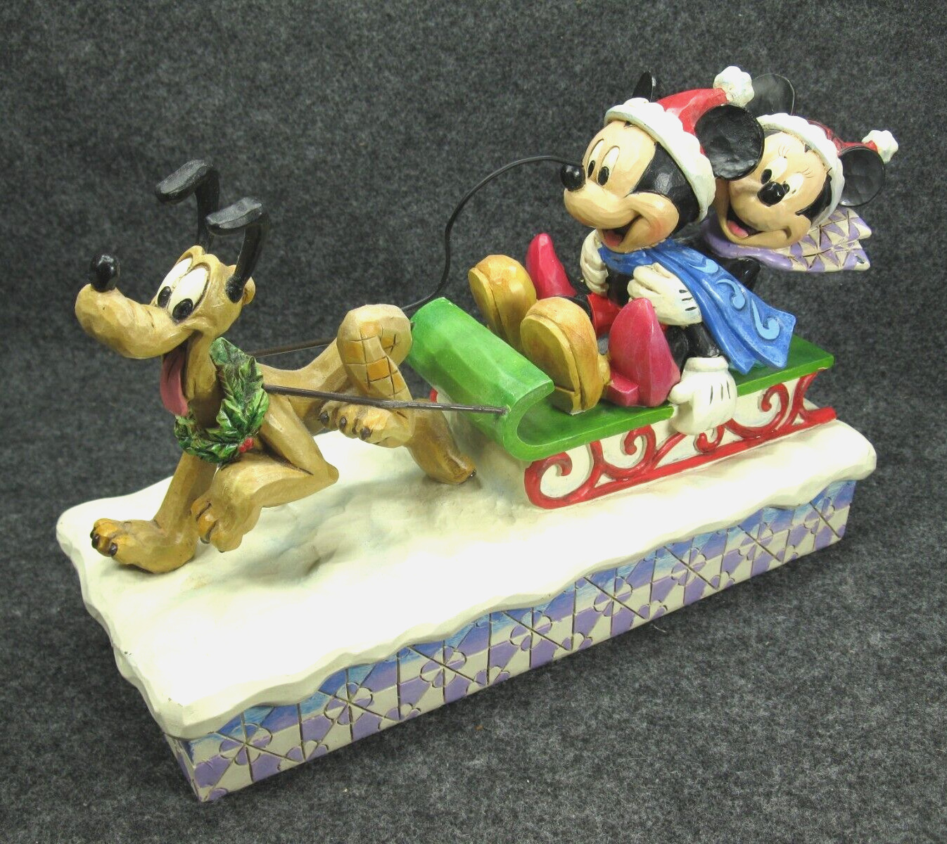 Disney Jim Shore Dashing Through the Snow Mickey Minnie Pluto Christmas READ