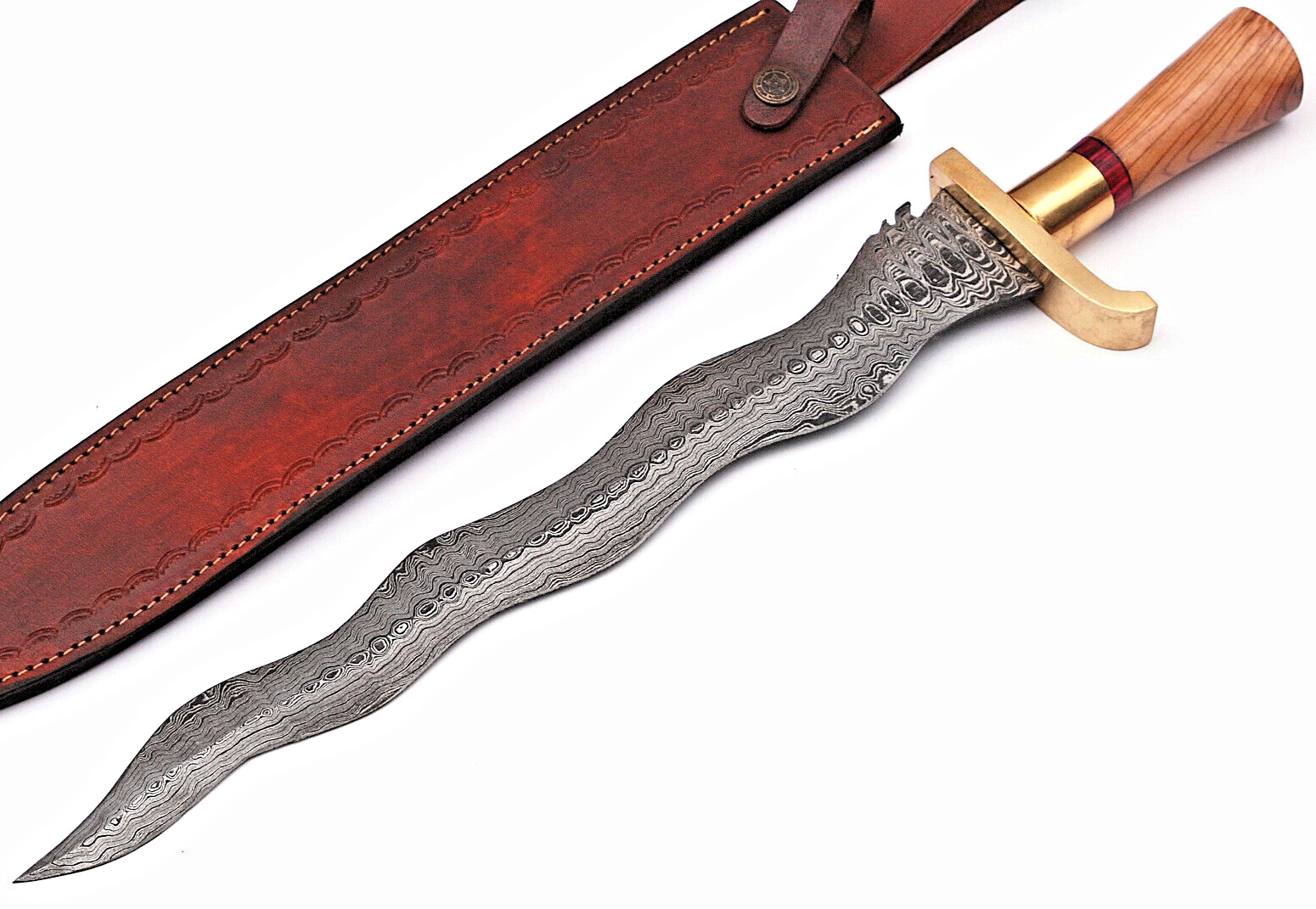 Flamberge Warrior Damascus Sword Custom Made - Hand Forged Damascus Steel 1675