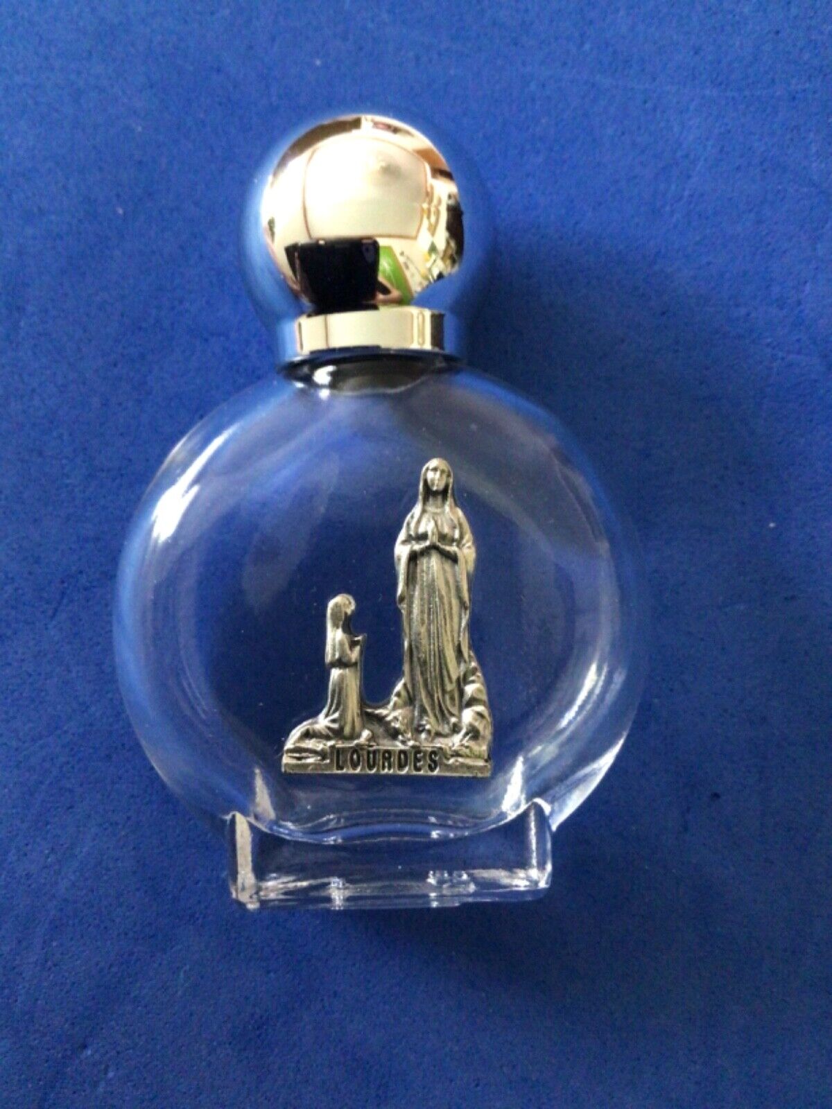 Rare HOLY WATER Glass Bottle Vial Our Lady Of LOURDES Italy Metal Healing EMPTY