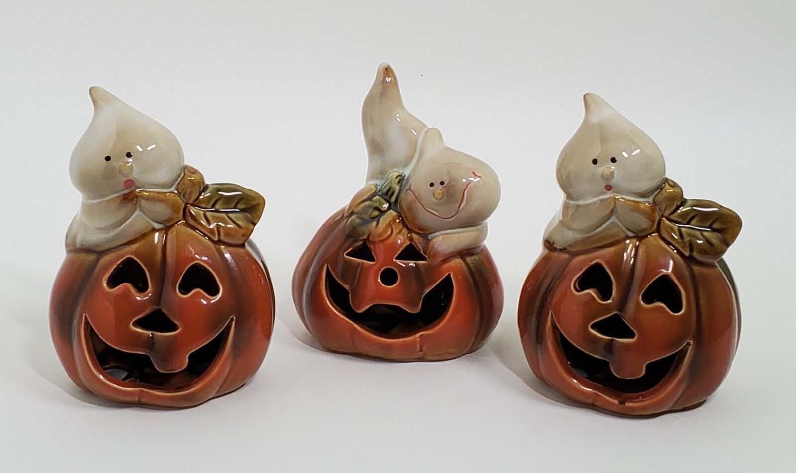 NWOT Ceramic Ghost On a Jack O\'Lantern Pumpkin Halloween Figurine You Choose