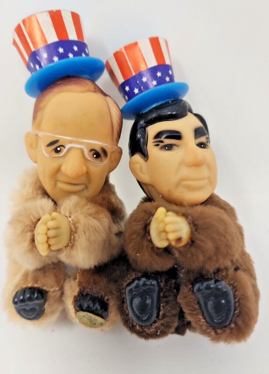 Vintage George Bush Mike Dukakis Campaign 1988 Plush Toy Clip Dolls New  U176