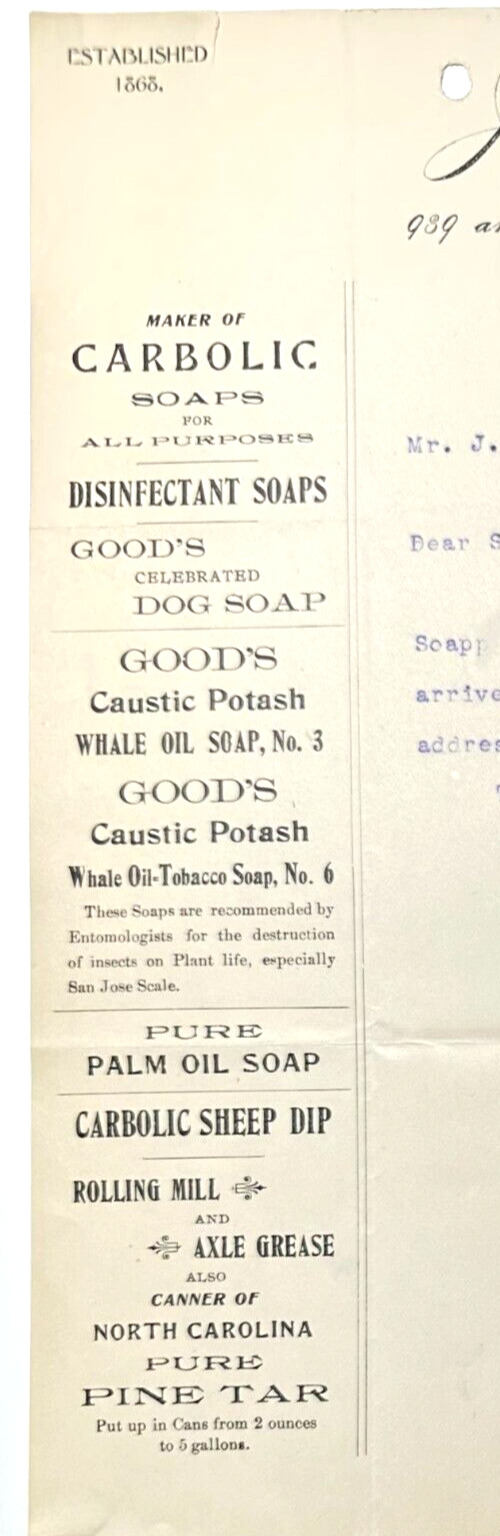 1907 James Good PHILADELPHIA PA Carbolic Soaps Dog Soap Whale Oil Soap Sheep Dip