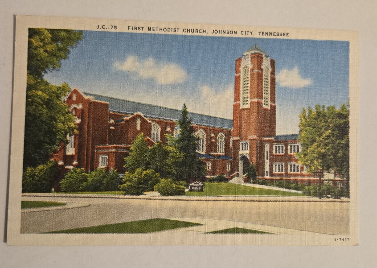 Unused Linen Postcard First Methodist Church Johnson City Tennessee N2