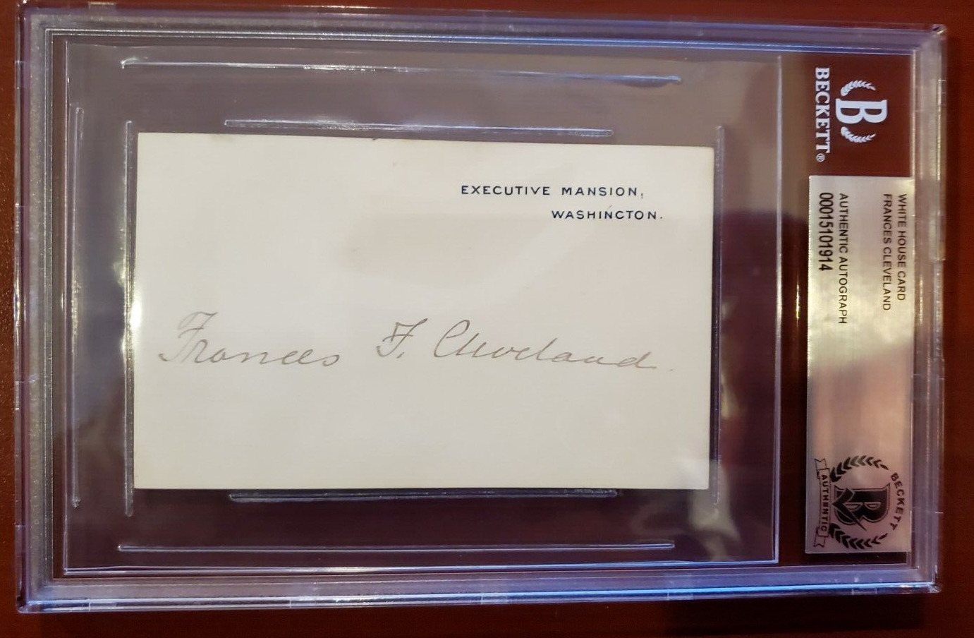 Frances Cleveland d.1947 signed White House Card First Lady Grover Cleveland BAS