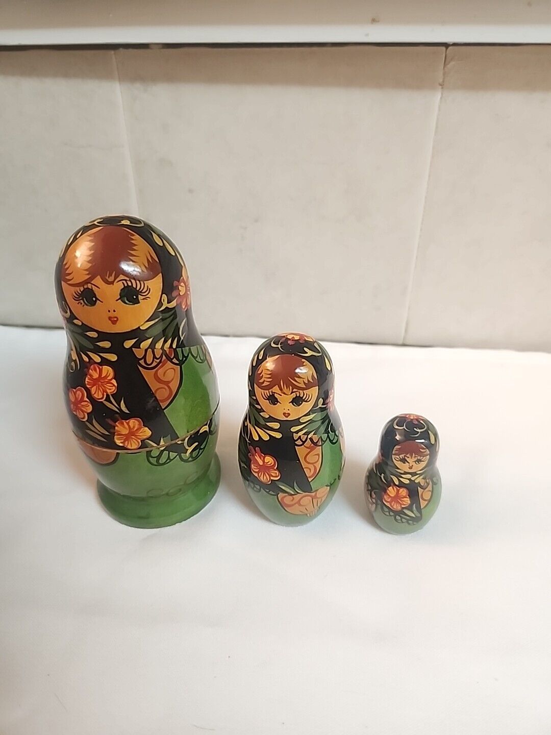 Title: Vintage New Old Stock USSR Era Russian Matryoshka Nesting Doll Set of 3