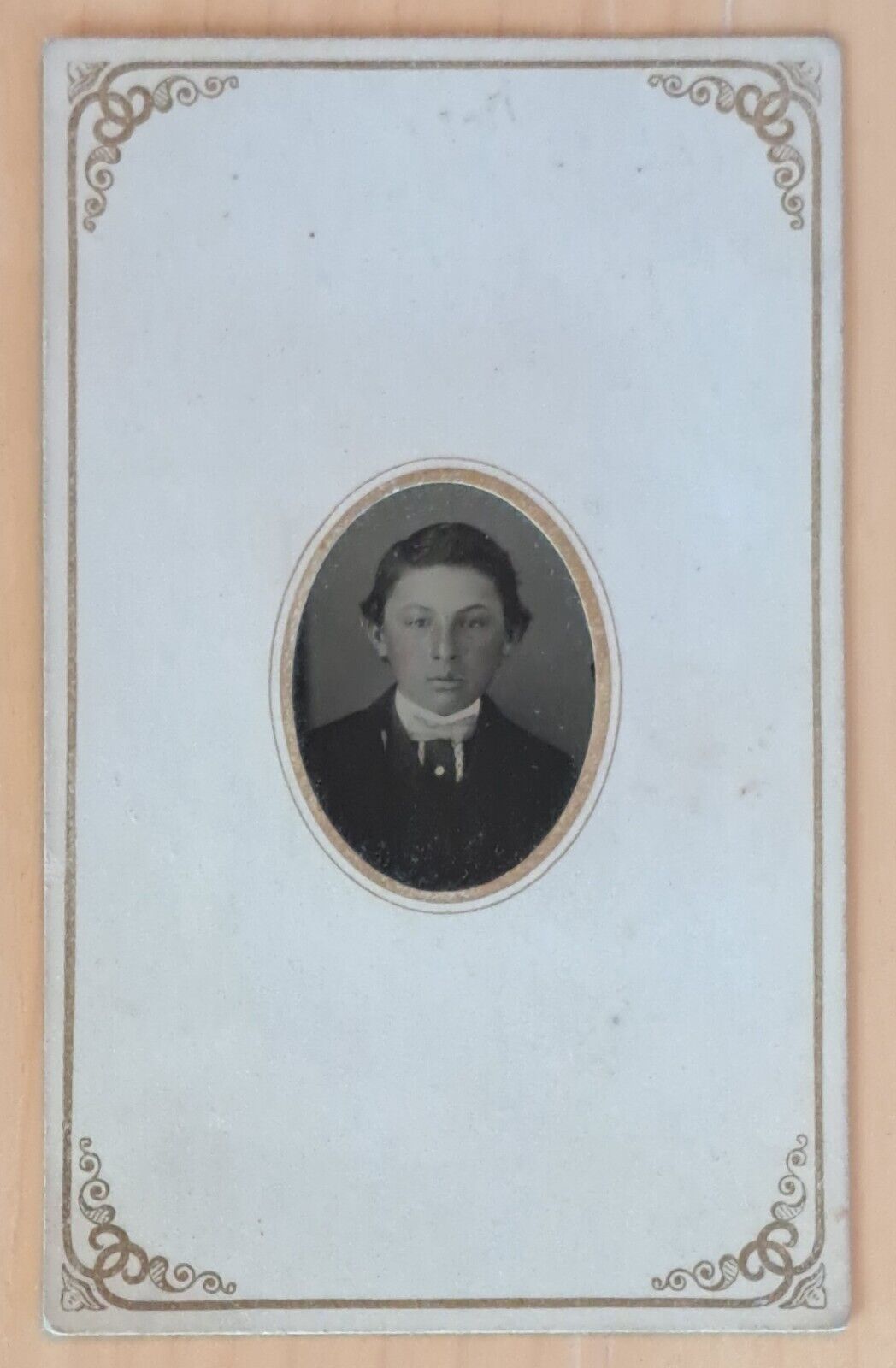 Antique Tintype Young Man Portrait Photograph In Period Mat
