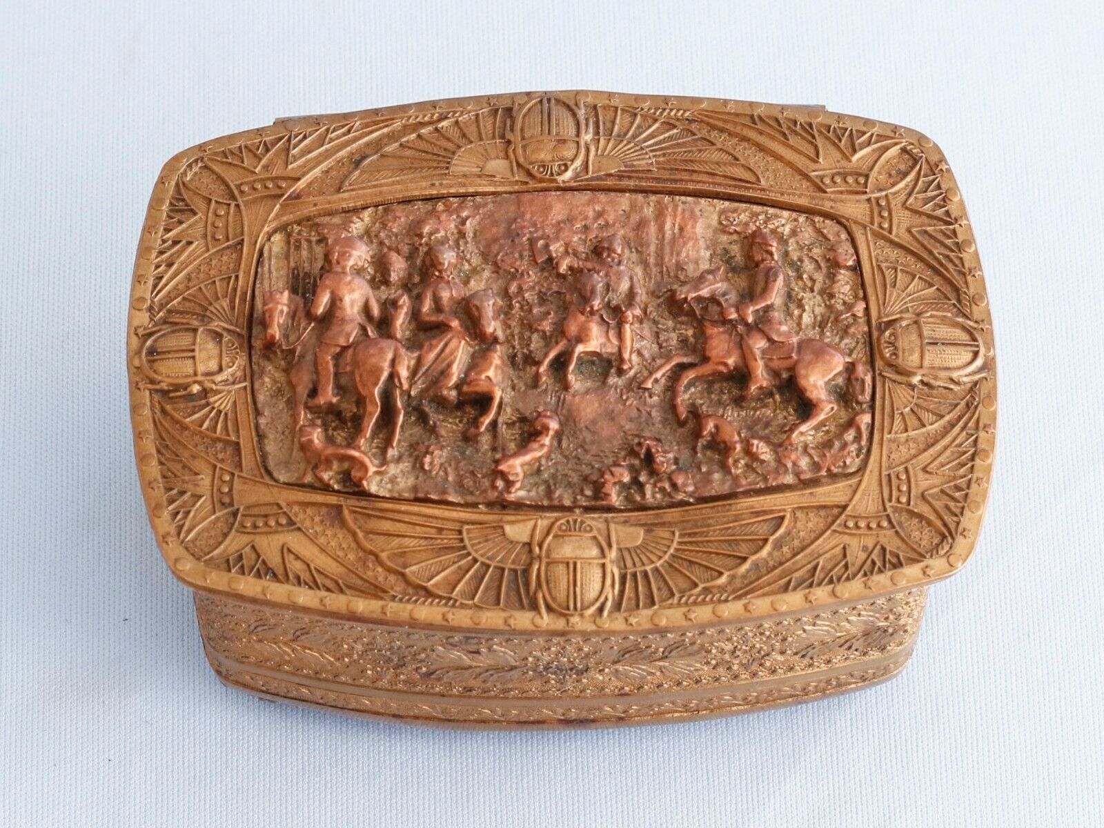 Antique Brass Box France French King Hunting Scene 