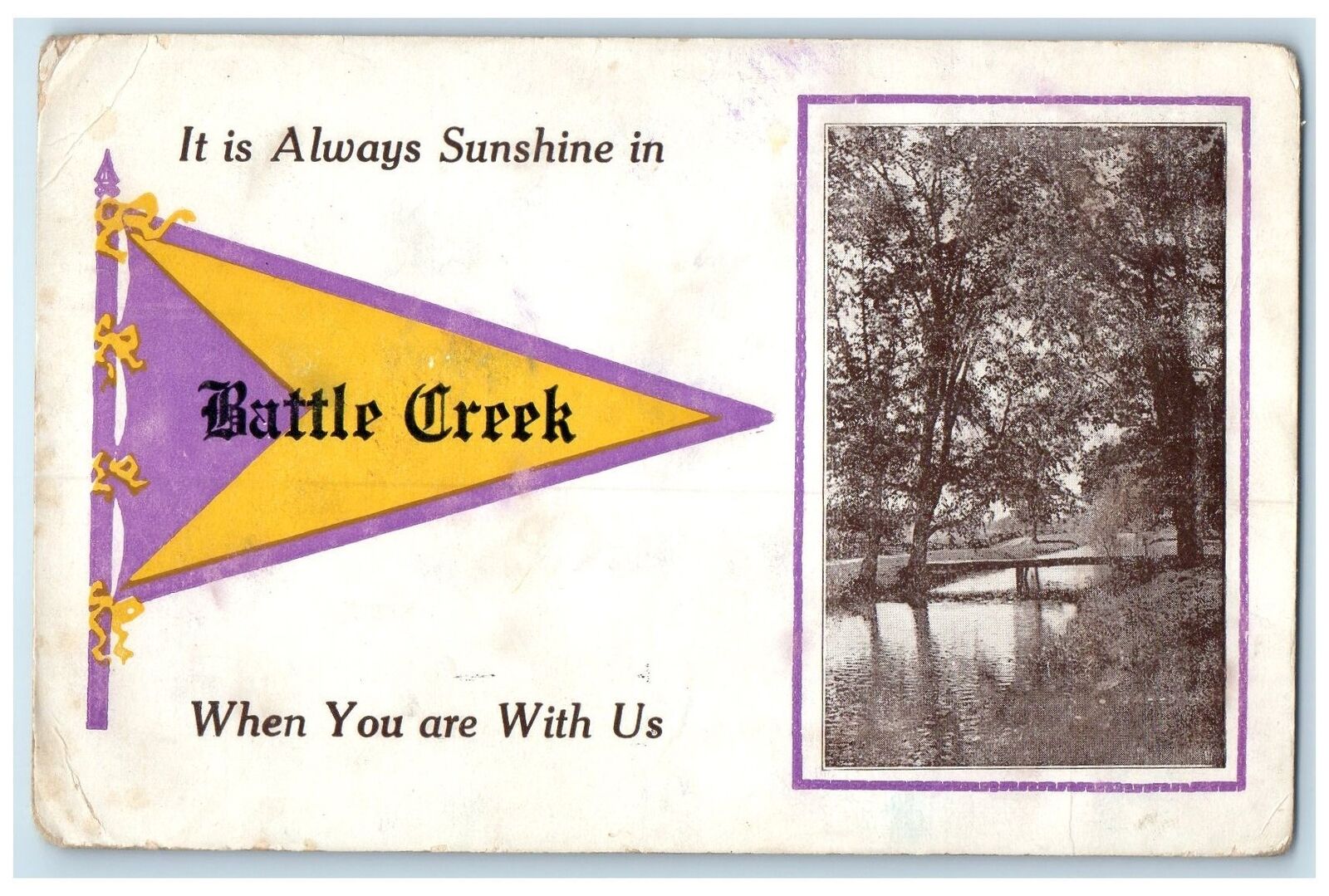 1913 It Is Always Sunshine When You Are With Us Battle Creek MI Posted Postcard