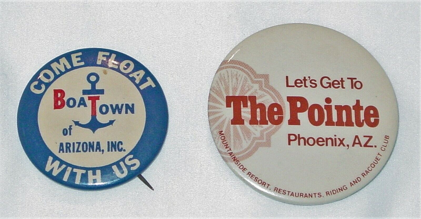 2 RARE VINTAGE 1950\'s TO EARLY 70\'s ARIZONA TRAVEL PROMOTION BUTTONS