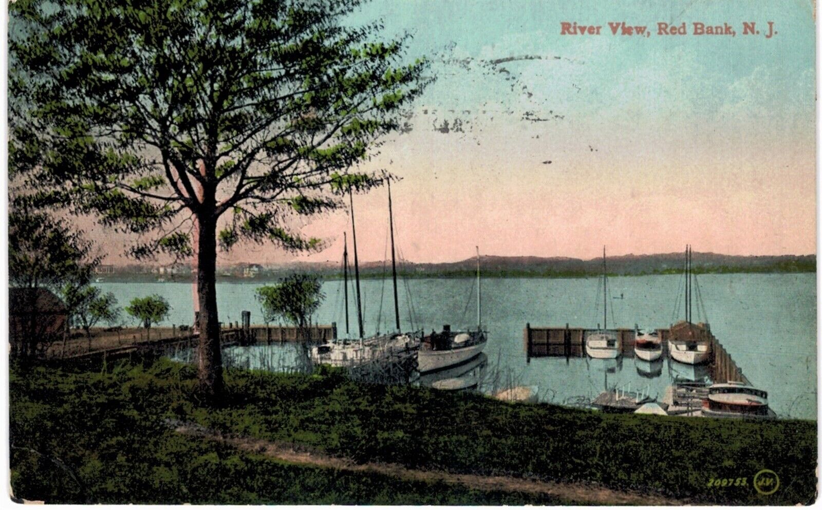 Red Bank River View Sailboats at Dock 1911 NJ 