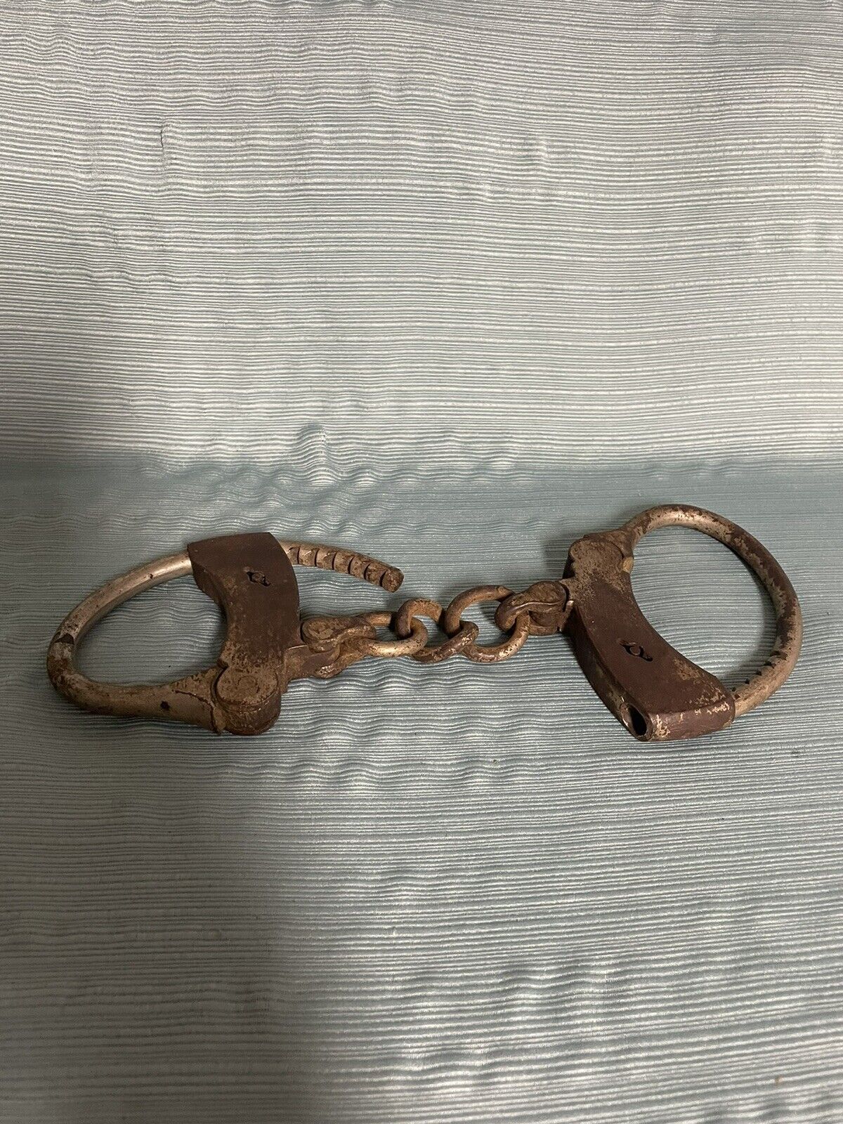 Antique Patent Mattatuck Waterbury Conn. Rusty Handcuffs Restraints (NO KEY)