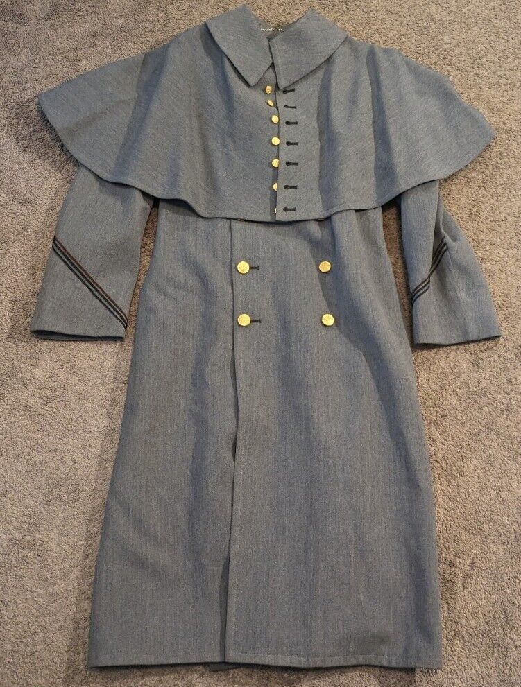 Vintage West Point US Army Cadet Long Overcoat Cape Trench Coat Wool Uniform
