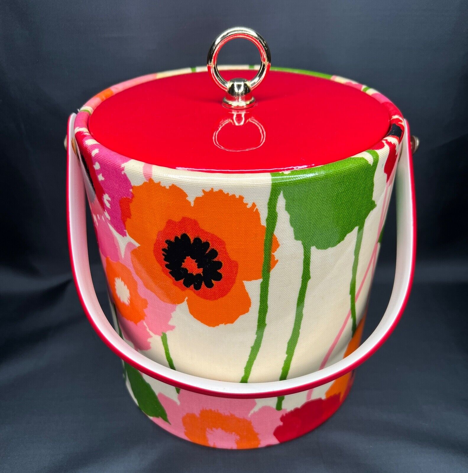 Vintage Vinyl Spring Flower Ice Bucket Red, Orange, Green, Pink