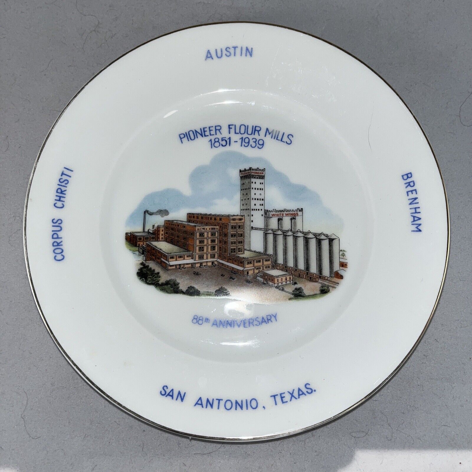 Vintage KPM Porcelain Germany Pioneer Flour Mills 88th Anniversary Plate Texas