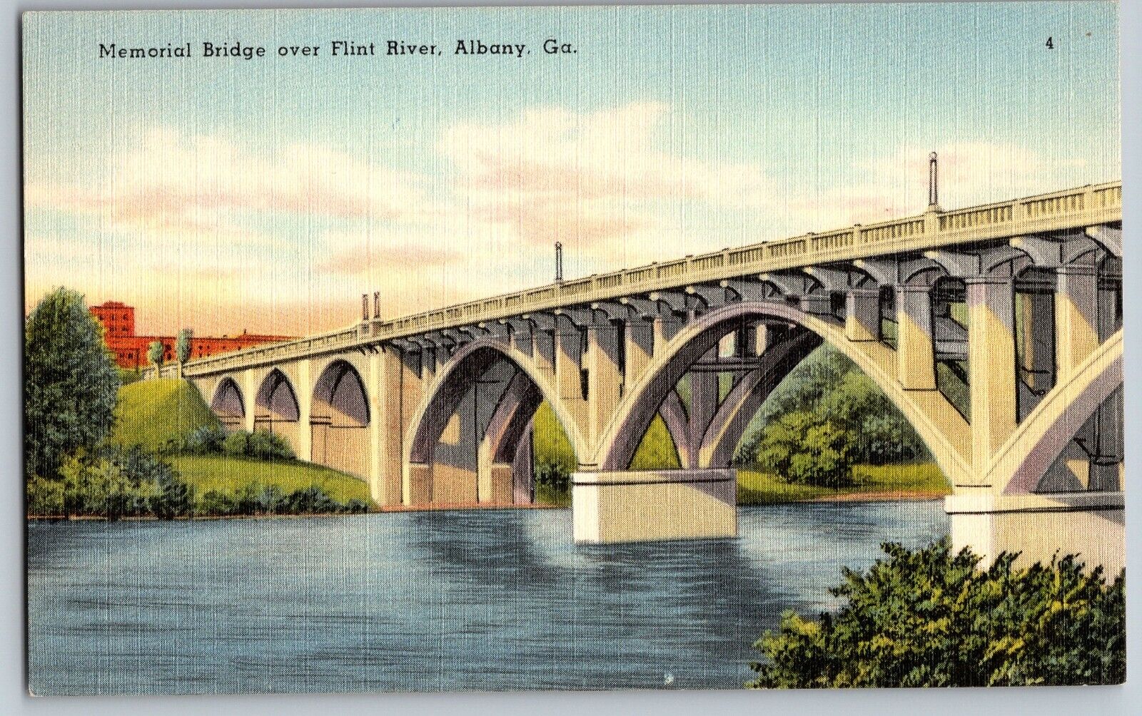 Albany, Georgia GA - Memorial Bridge over Flint River - Vintage Postcard