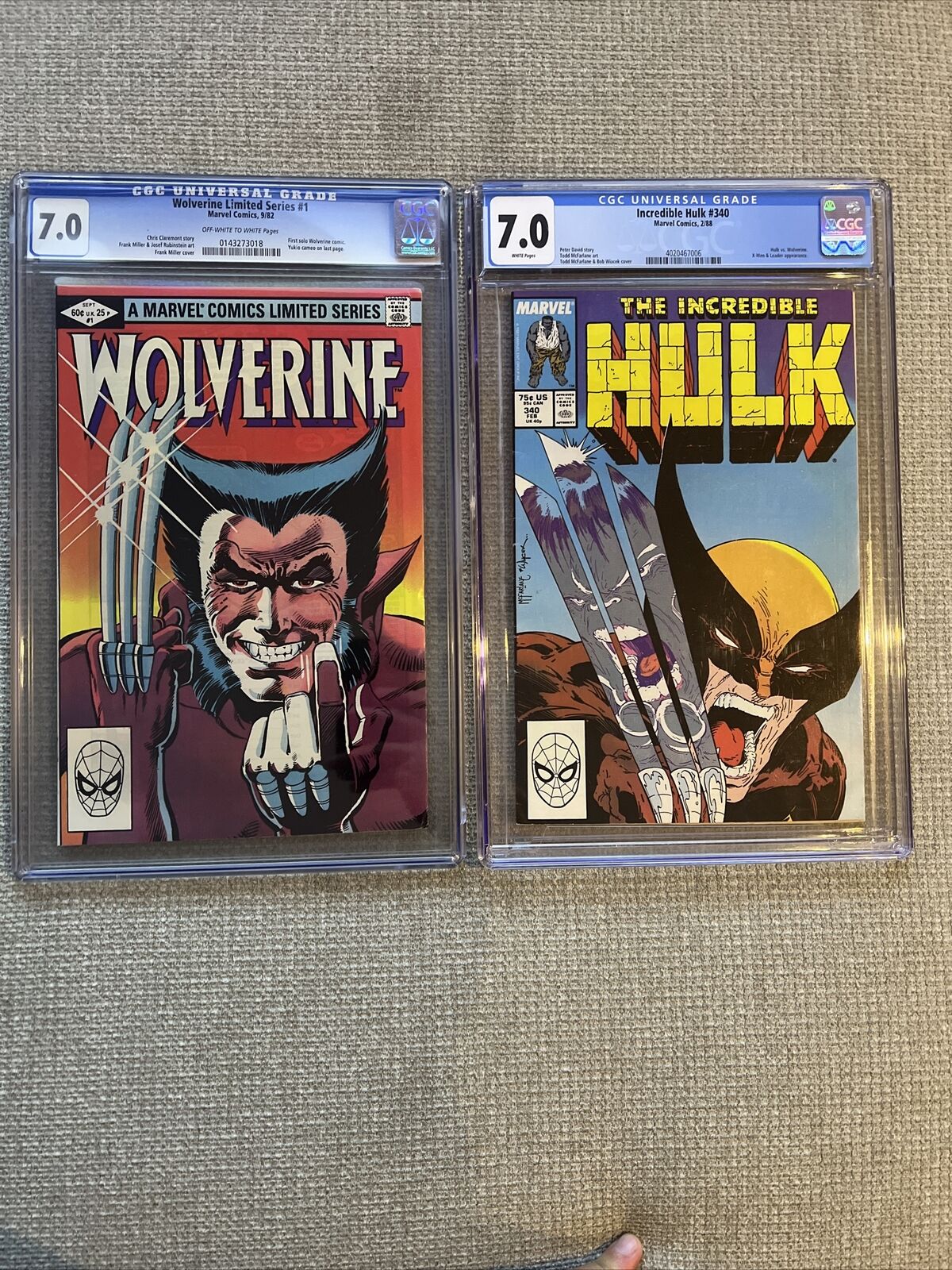Incredible Hulk # 340 CGC 7.0 1988 McFarlane Wolverine #1 1982 CGC 7.0 Miller