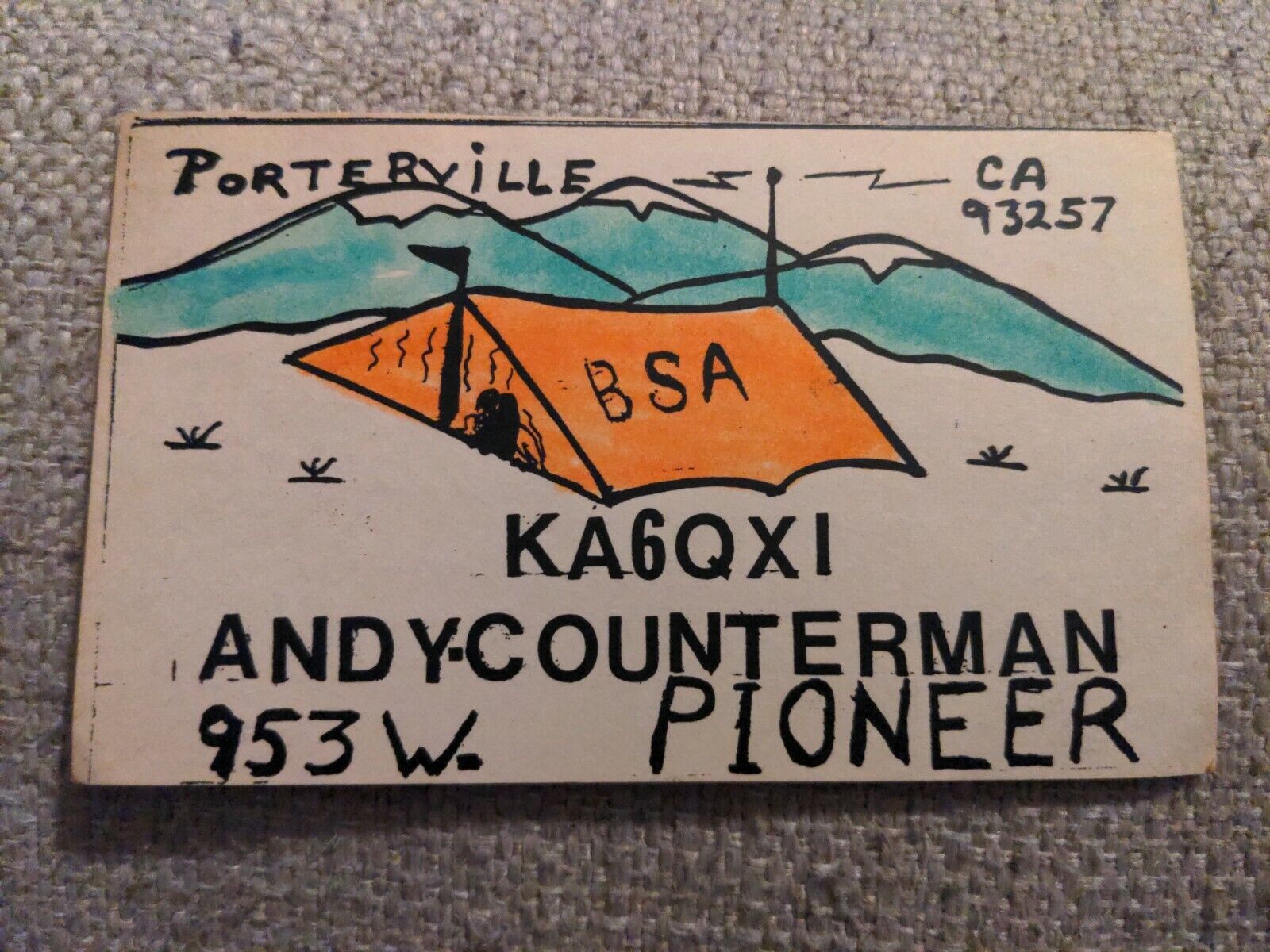 Andy Counterman Pioneer BSA Porterville California Amateur Radio NJ Card 1983