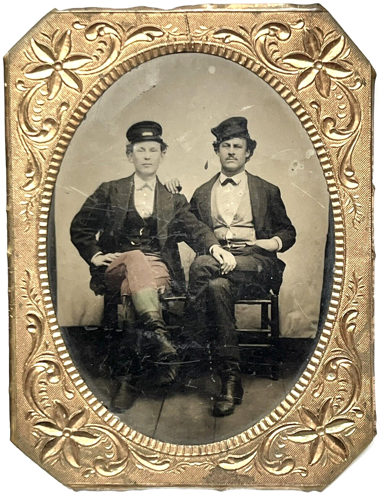 BEST BUDDIES - 1860s QUARTER PLATE TINTYPE - OCCUPATIONAL WITH WONDERFUL CONTENT
