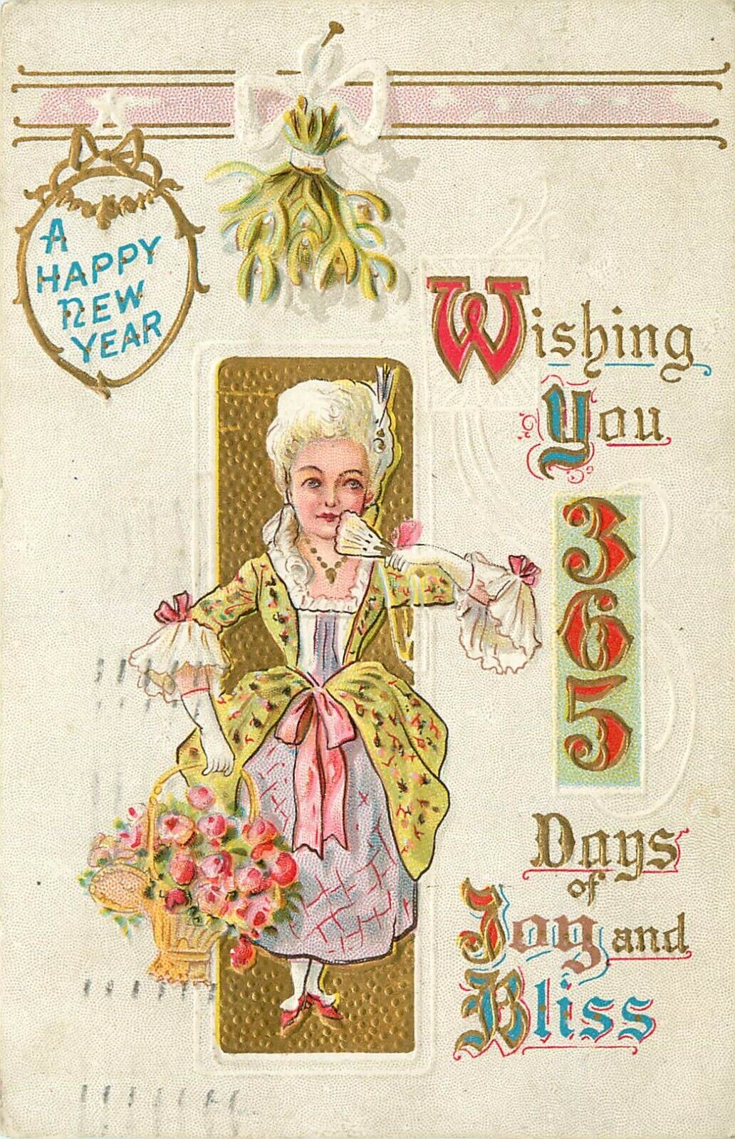 Happy New Year 365 Victorian Woman Embossed pm 1910 Postcard