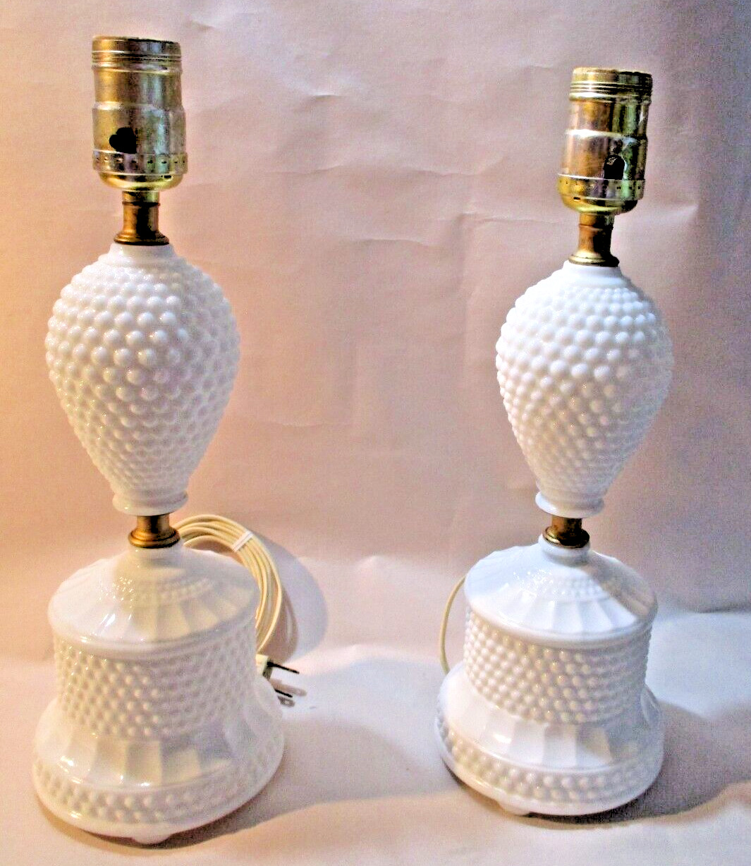 Vintage Matching Pair Hobnail Milk Glass Electric Table Lamps